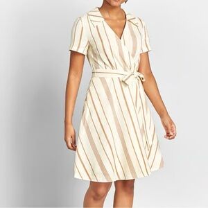 New ModCloth Sweet Surprise Faux Wrap Dress Ivory Stripe